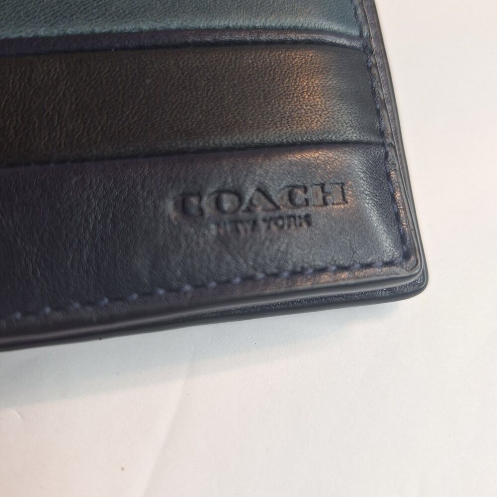 Coach Men's Black/Blue Bifold Leather Wallet - Picture 4 of 9